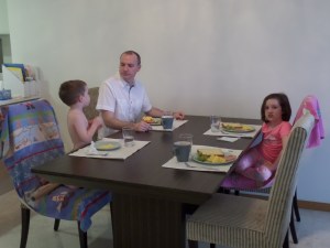 Our first breakfast at home.