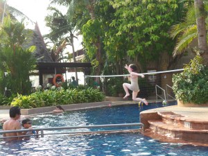 Maggie Lou has embraced the "jump" into the pool. She had mastered the cannonball by the weekend ends.