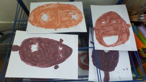 Self portraits - the children diligently and thoughtfully mixed paints to resemble their own skin tones. 
